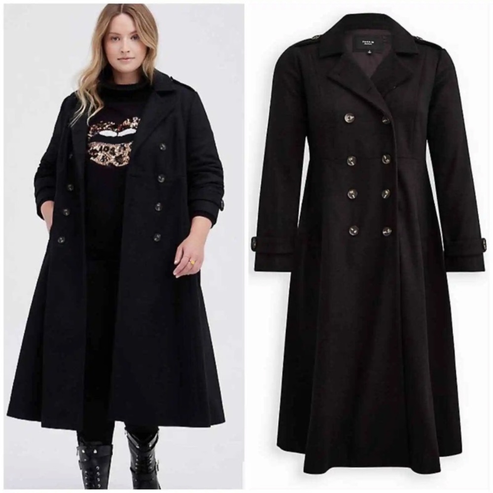 - Torrid NWT  Fit & Flare Military Fit Coat - Wool Black Size 2X 18-20 NEW